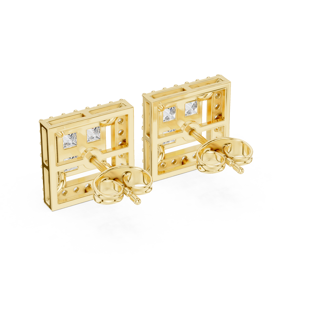 Princess Cut Halo Diamond Stud Earrings, studio shot — Jewelix Atelier