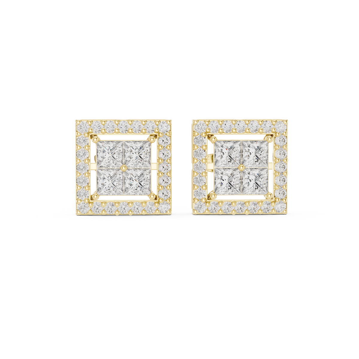 Princess Cut Halo Diamond Stud Earrings, additional photo — Jewelix Atelier