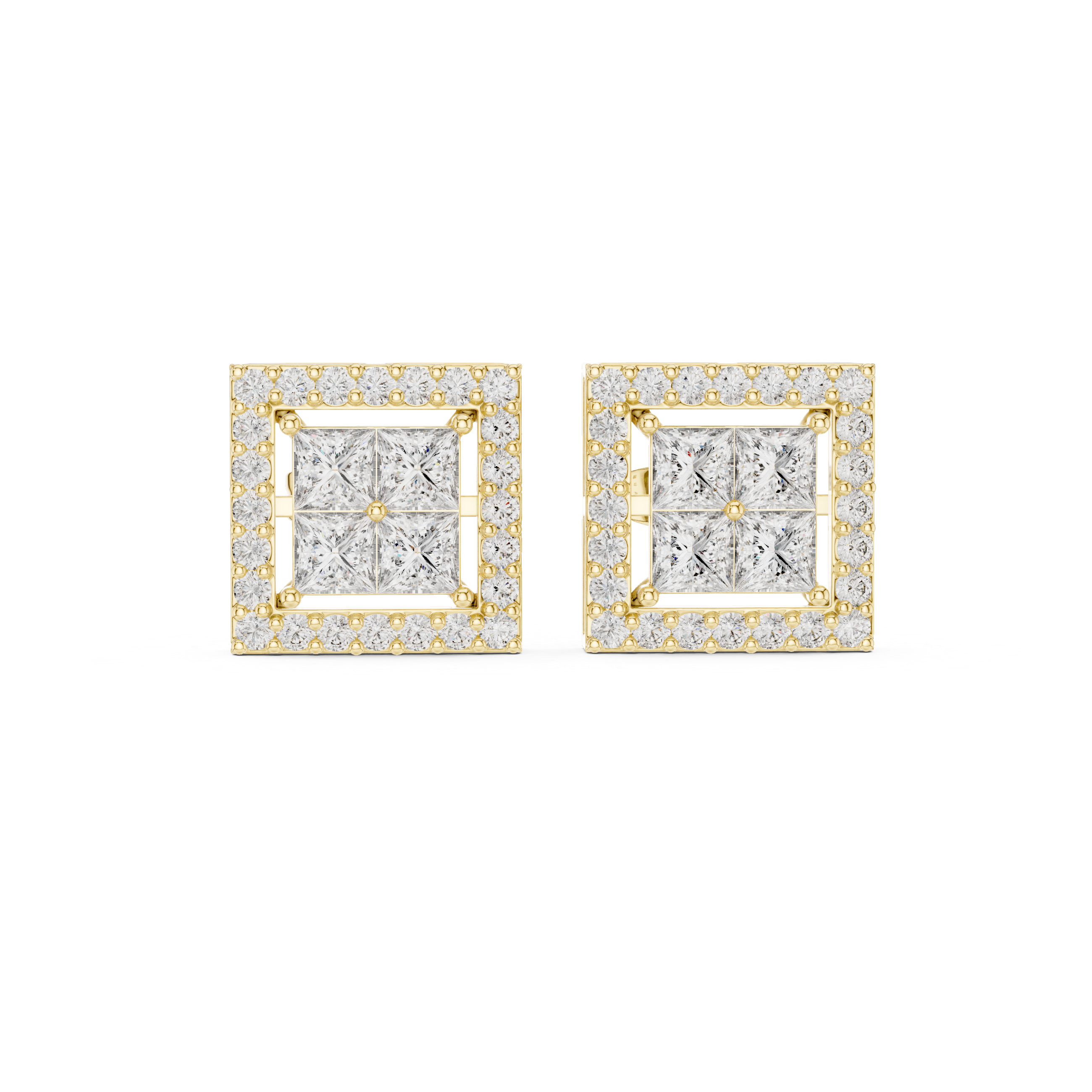 Princess Cut Halo Diamond Stud Earrings