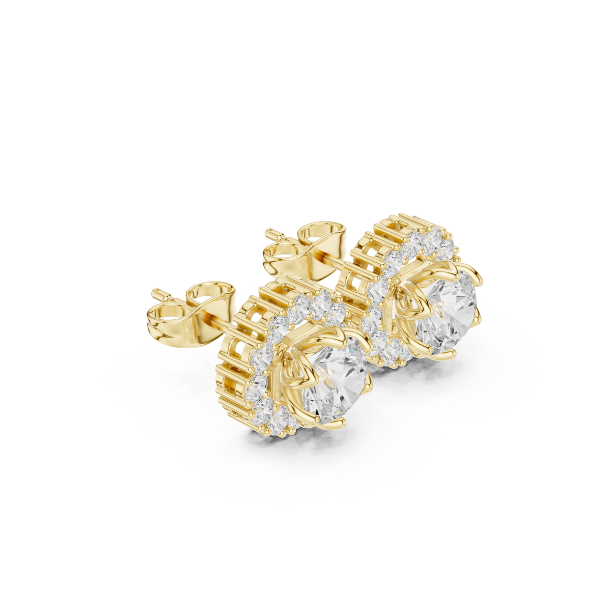 Halo Diamond Stud Earrings, extra angle — Jewelix Atelier