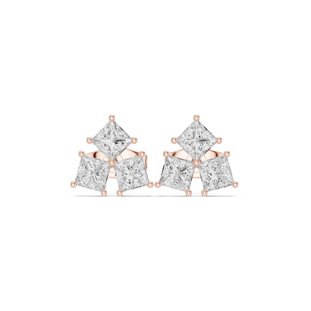 Princess Cut Diamond Cluster Stud Earrings