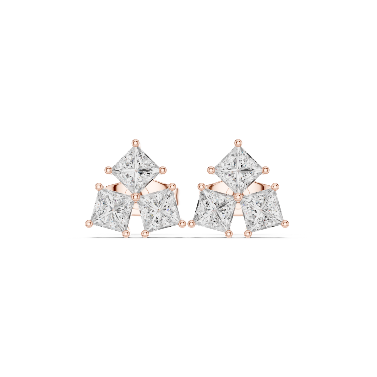 Princess Cut Diamond Cluster Stud Earrings, gallery image — Jewelix Atelier