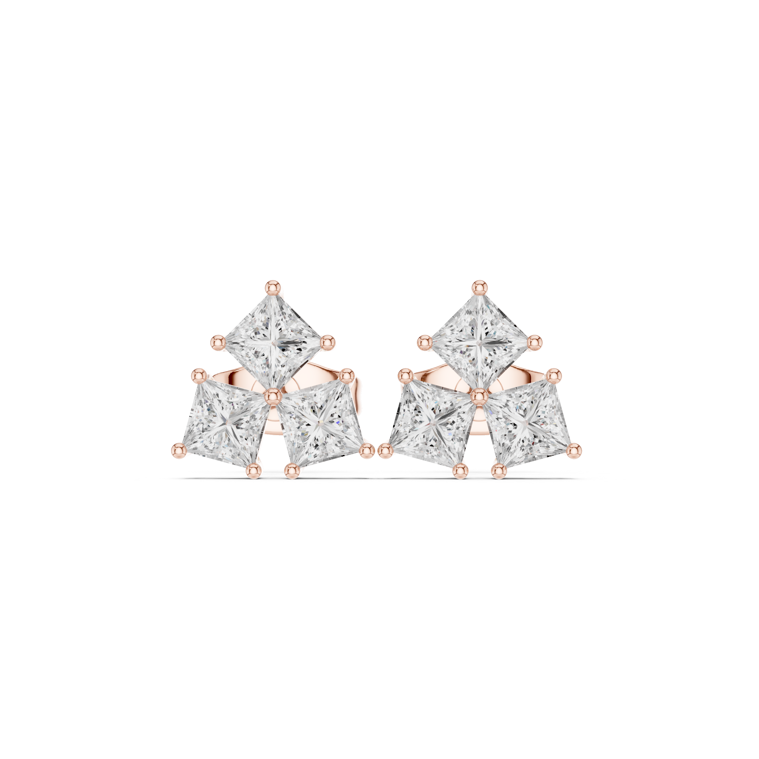 Princess Cut Diamond Cluster Stud Earrings