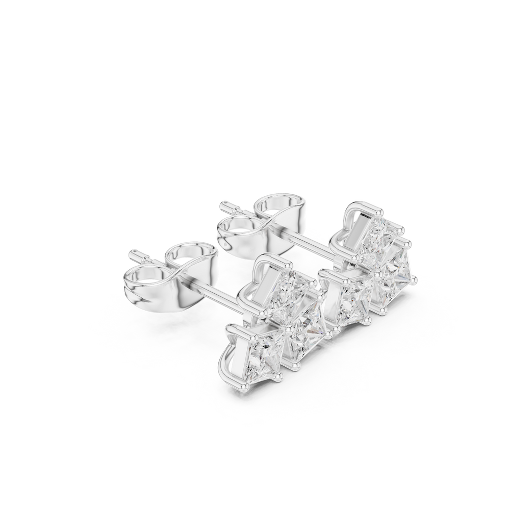 Princess Cut Diamond Cluster Stud Earrings