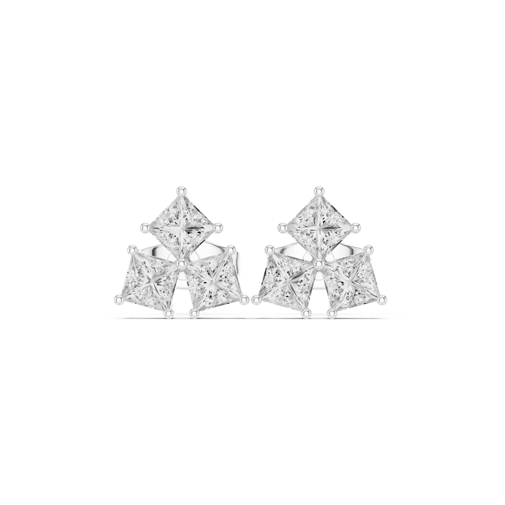 Princess Cut Diamond Cluster Stud Earrings