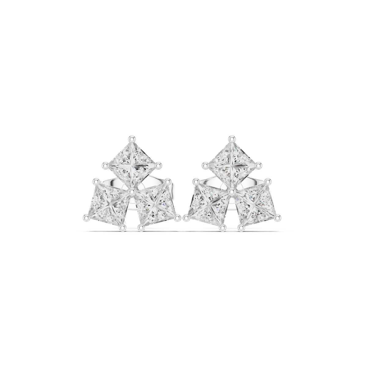 Princess Cut Diamond Cluster Stud Earrings — Jewelix Atelier