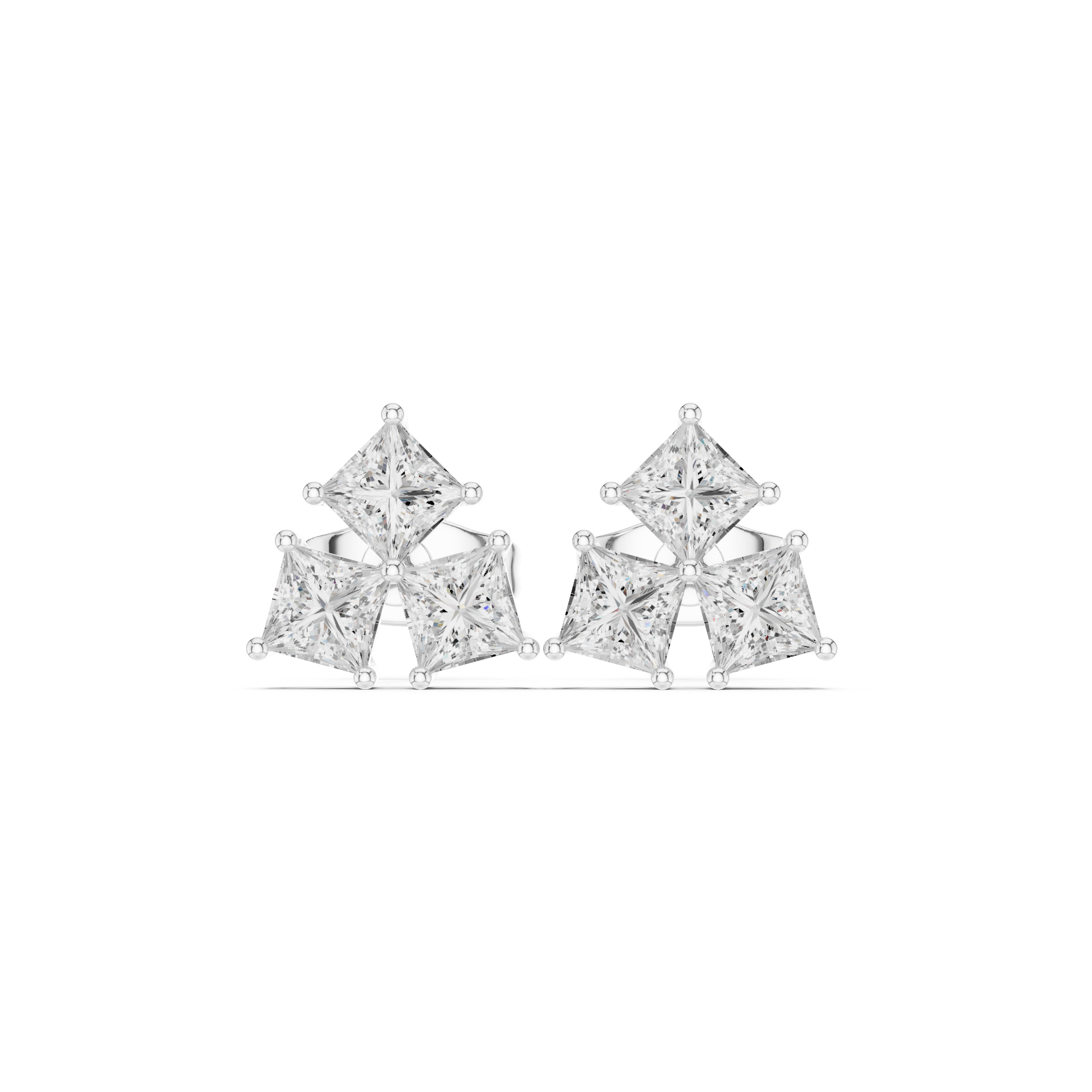 Princess Cut Diamond Cluster Stud Earrings