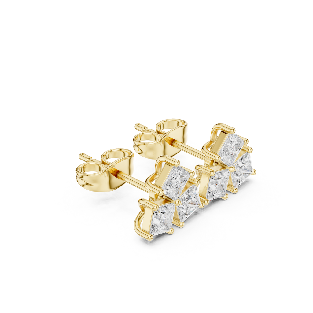 Princess Cut Diamond Cluster Stud Earrings