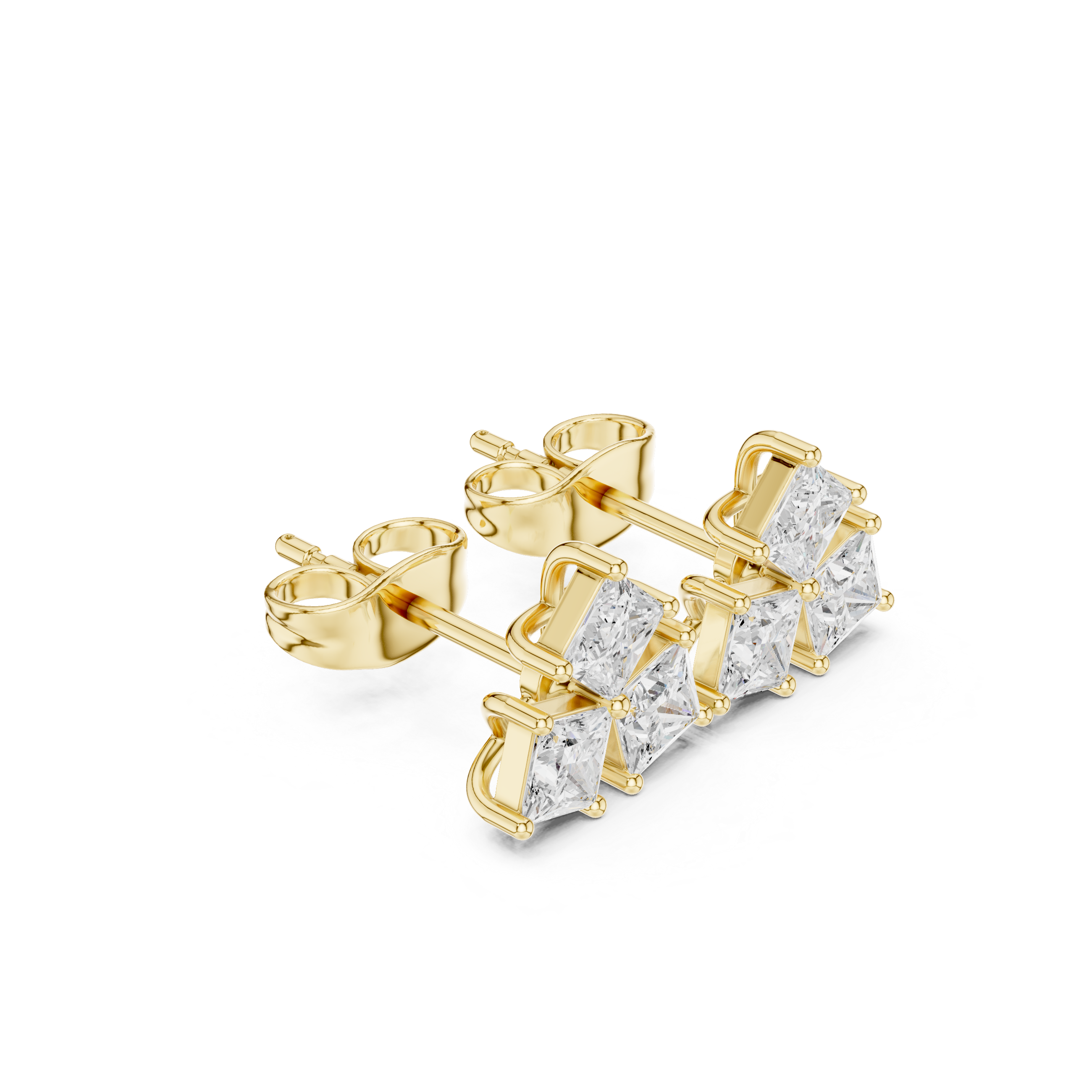 Princess Cut Diamond Cluster Stud Earrings