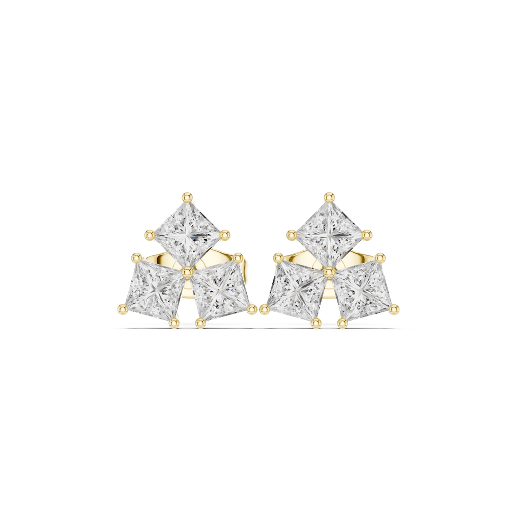 Princess Cut Diamond Cluster Stud Earrings