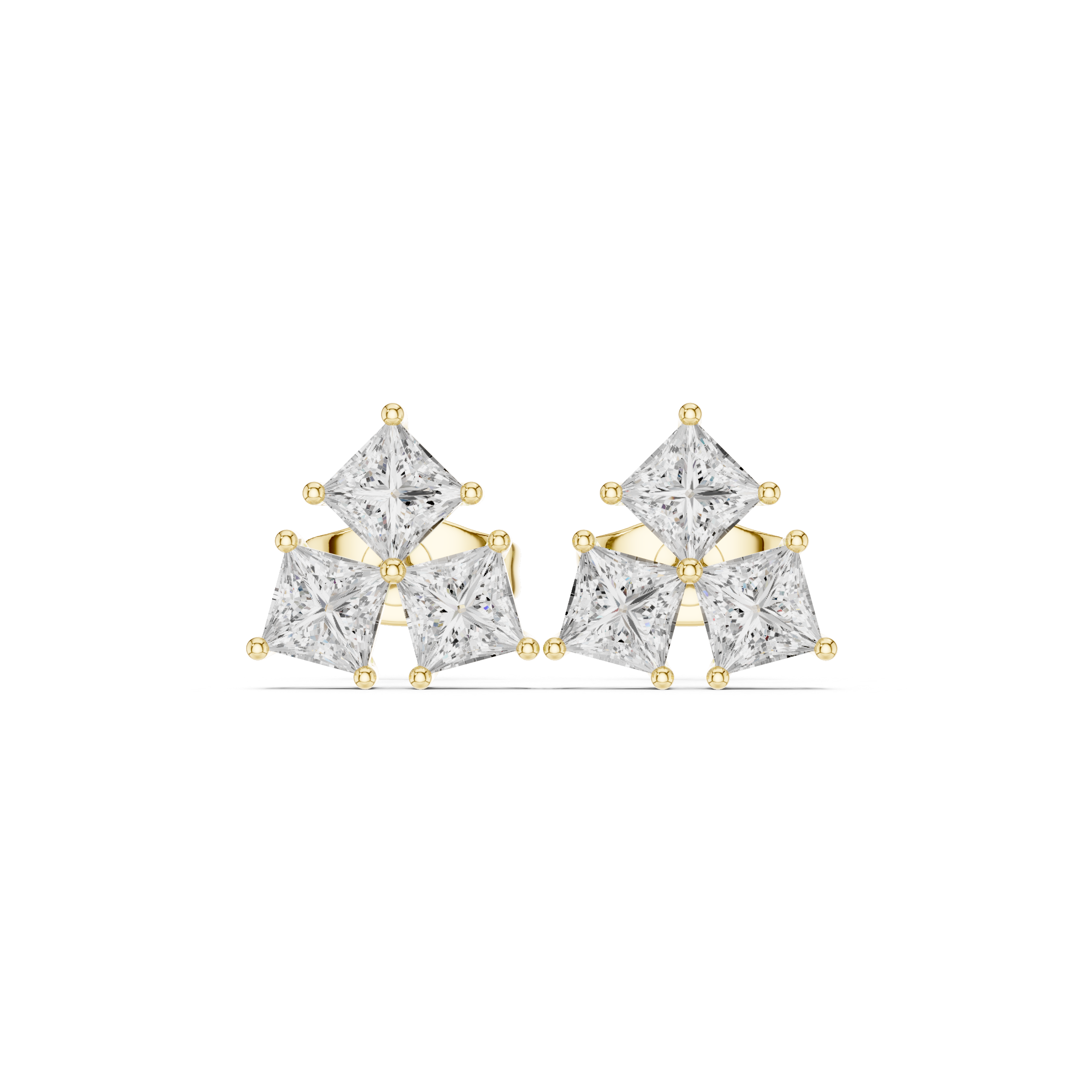Princess Cut Diamond Cluster Stud Earrings