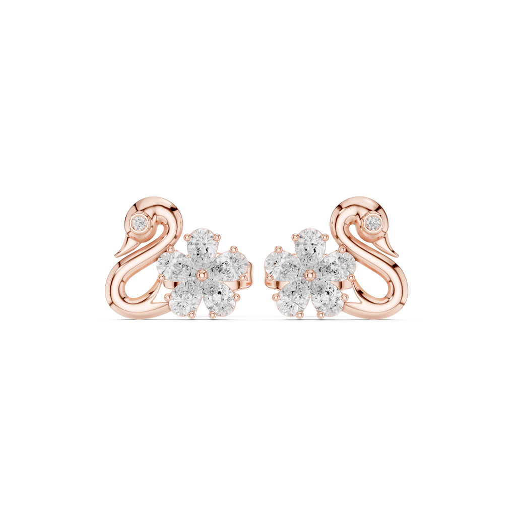 Pear Diamond Swan Stud Earrings