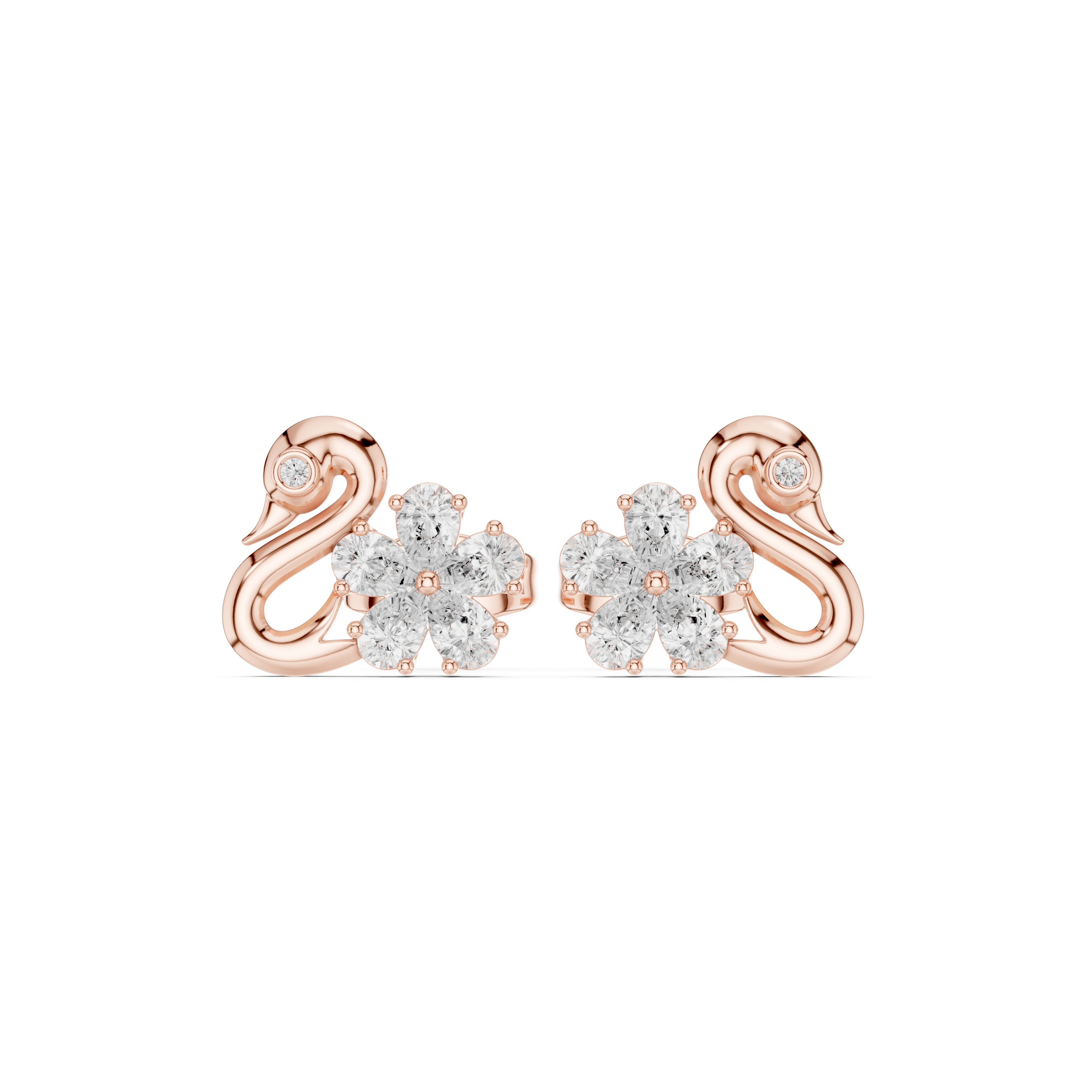 Pear Diamond Swan Stud Earrings