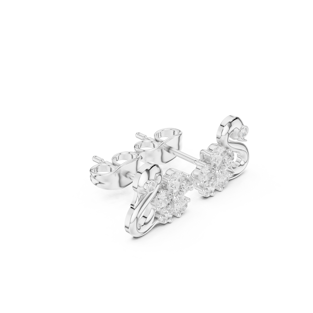 Pear Diamond Swan Stud Earrings