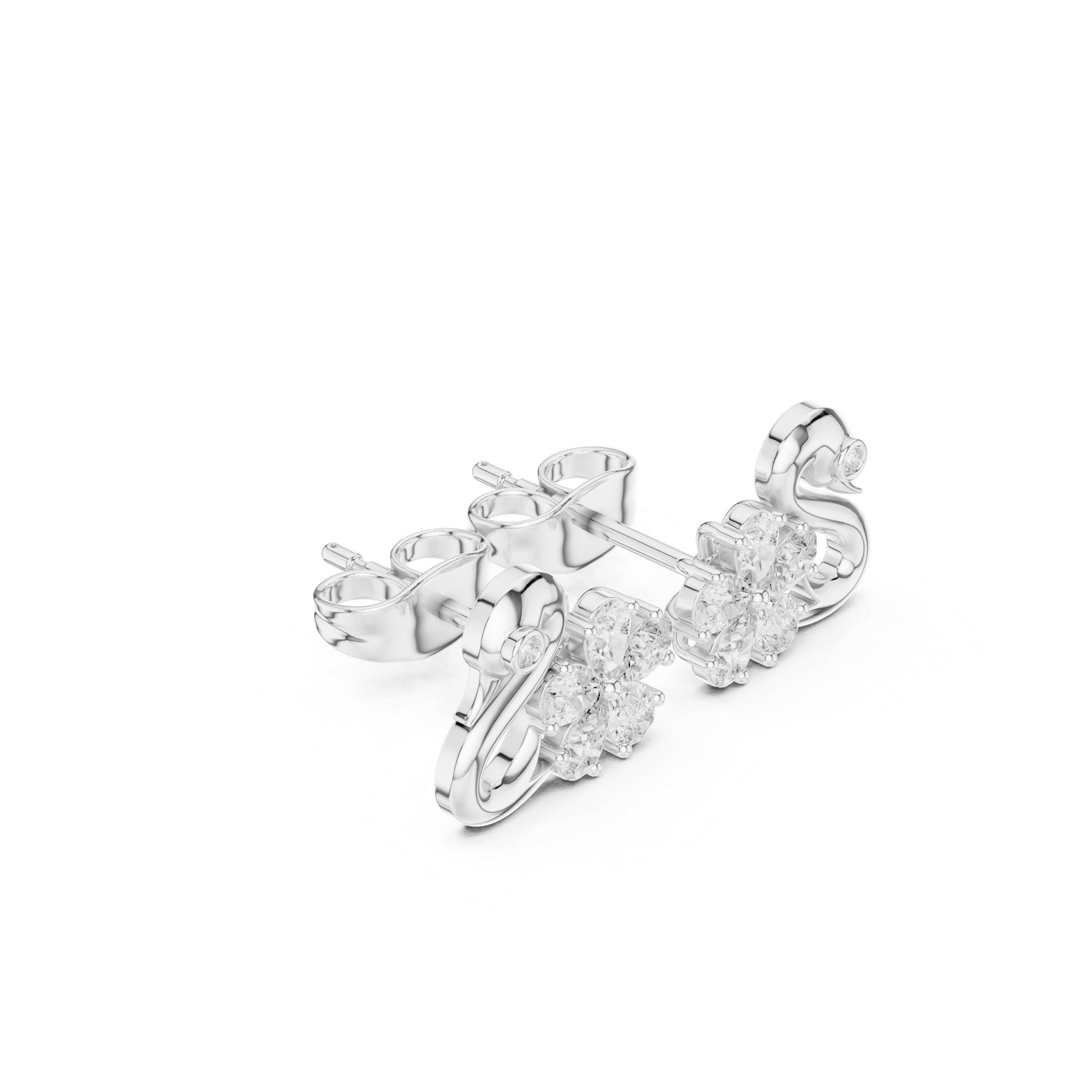 Pear Diamond Swan Stud Earrings