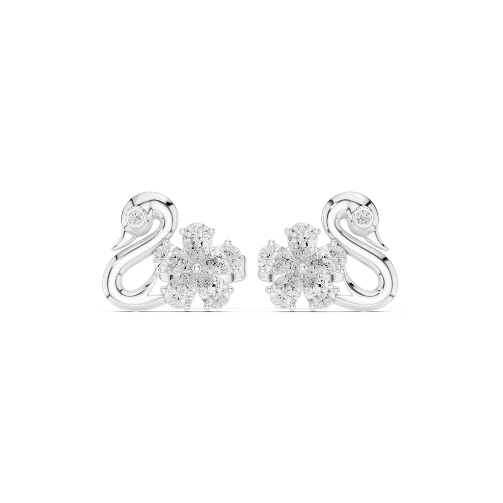 Pear Diamond Swan Stud Earrings