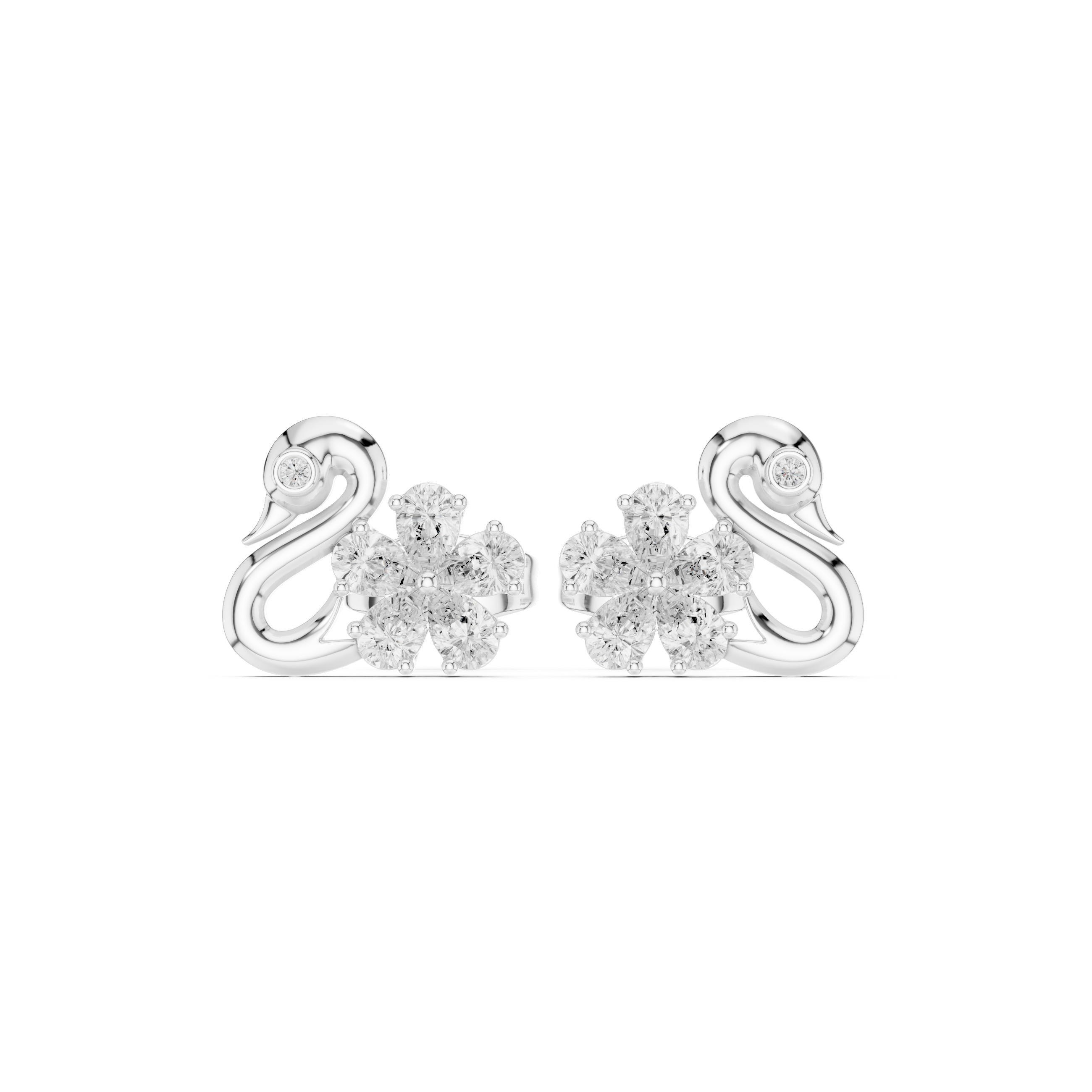 Pear Diamond Swan Stud Earrings