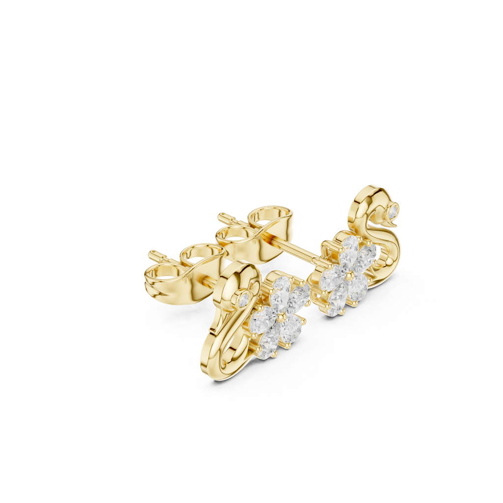 Pear Diamond Swan Stud Earrings