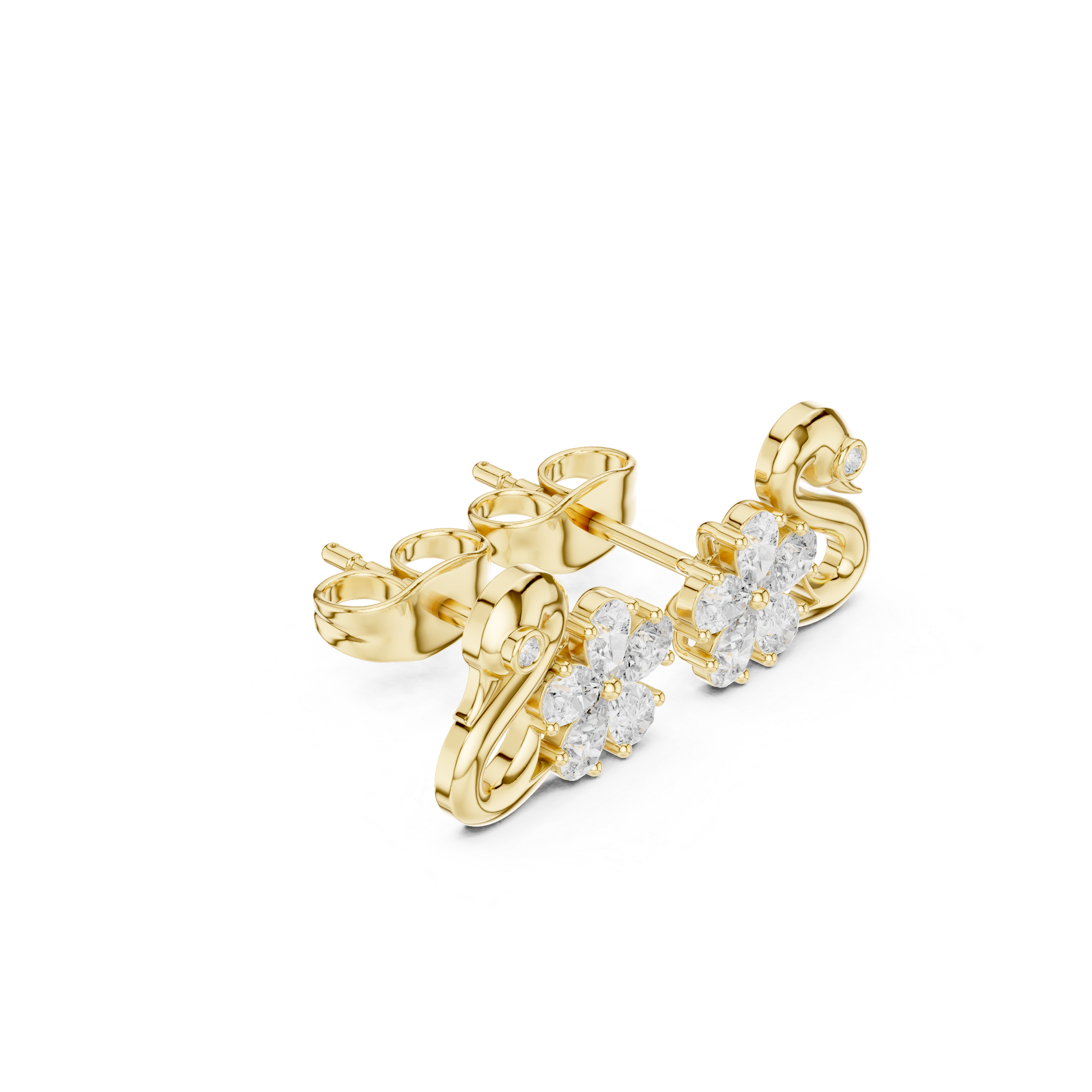 Pear Diamond Swan Stud Earrings