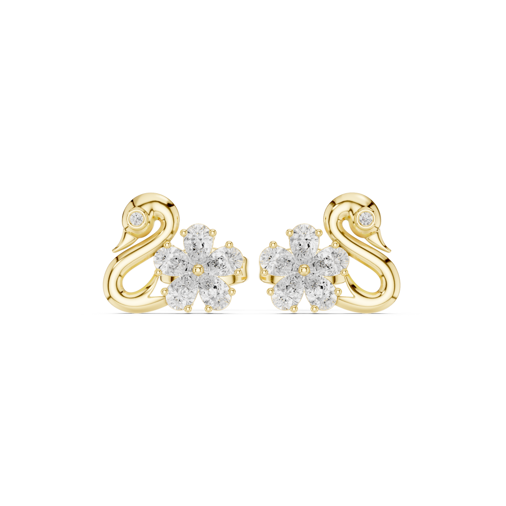 Pear Diamond Swan Stud Earrings