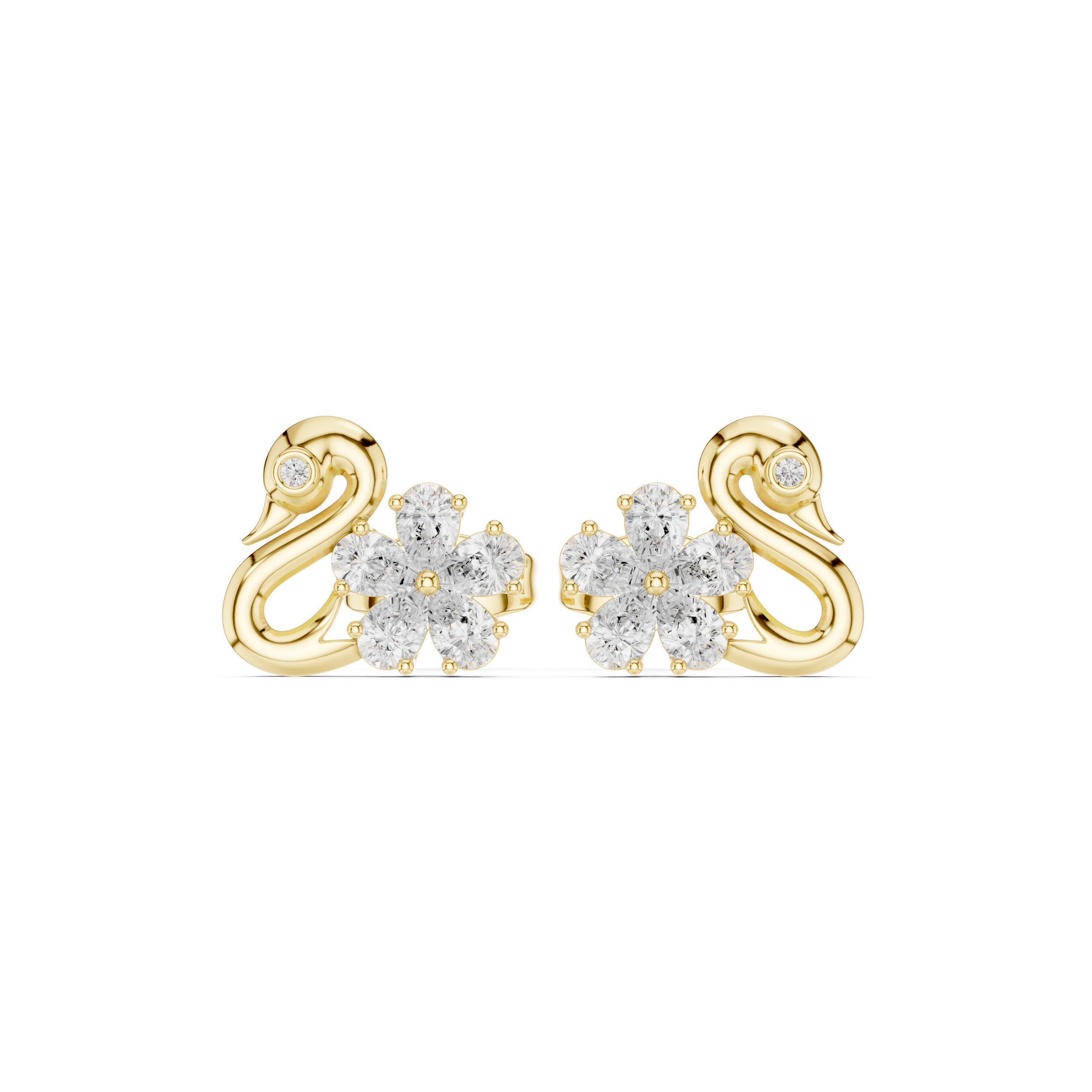 Pear Diamond Swan Stud Earrings