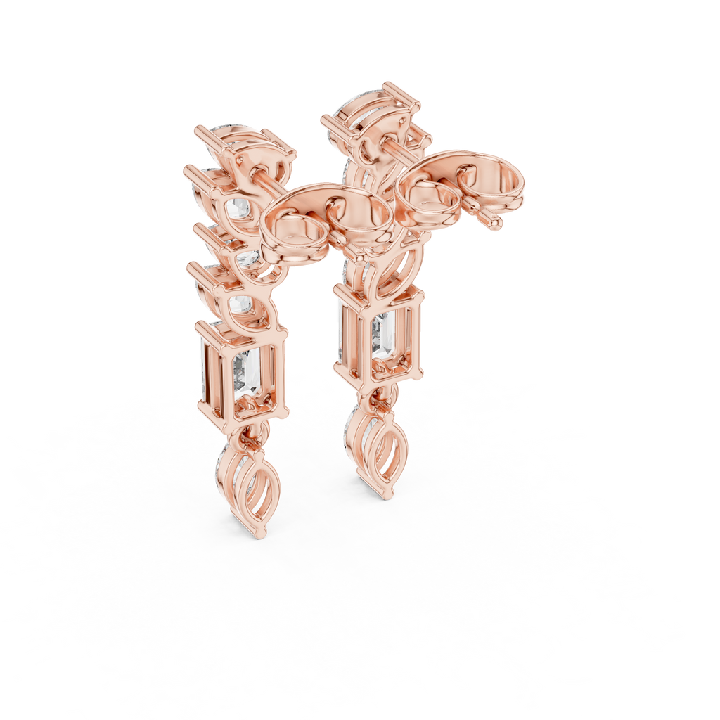Mixed Shape Diamond Drop Bar Earrings