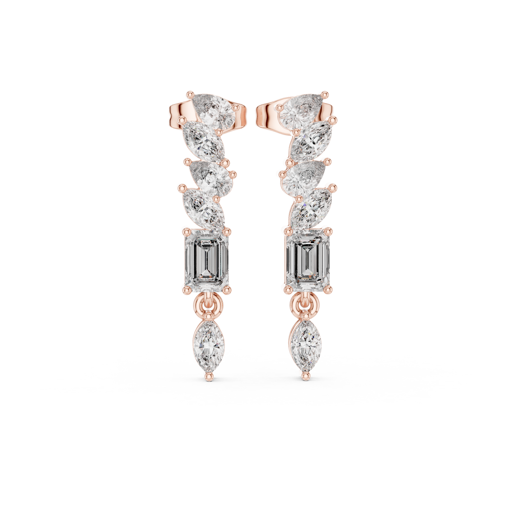 Mixed Shape Diamond Drop Bar Earrings