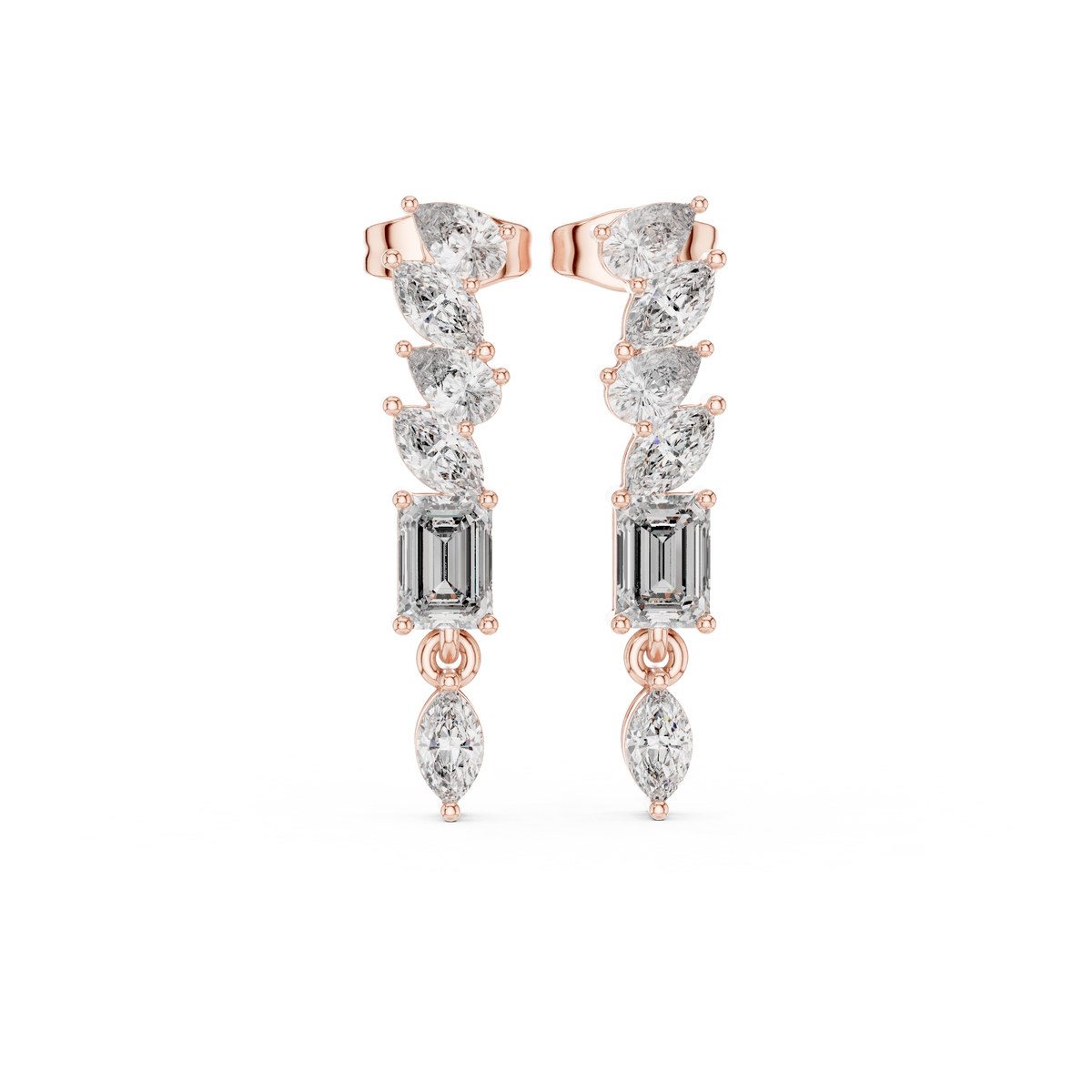 Mixed Shape Diamond Drop Bar Earrings, gallery image — Jewelix Atelier