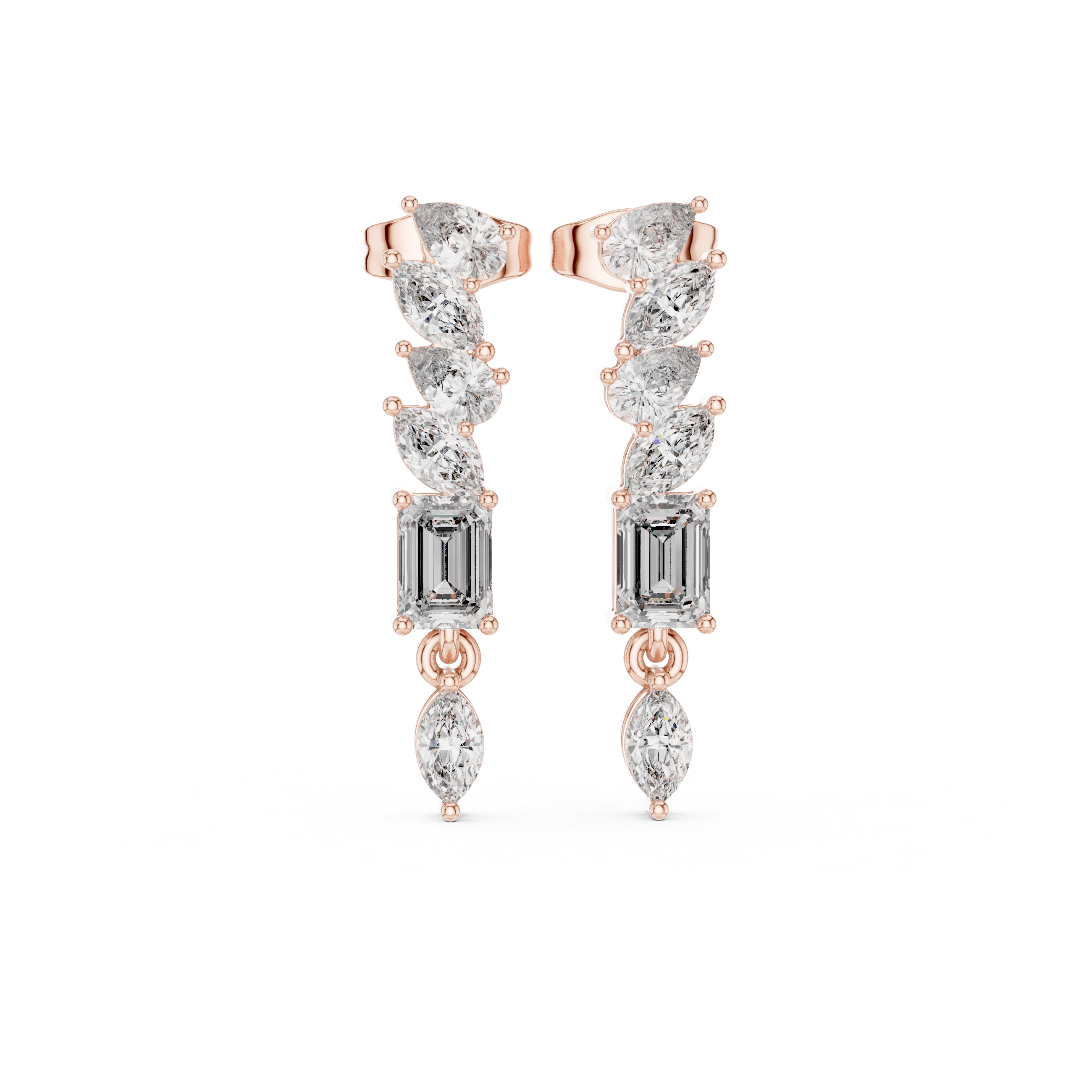 Mixed Shape Diamond Drop Bar Earrings