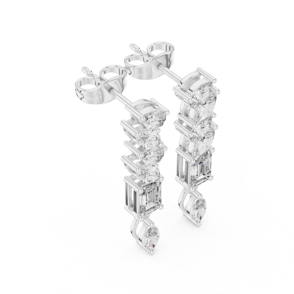 Mixed Shape Diamond Drop Bar Earrings