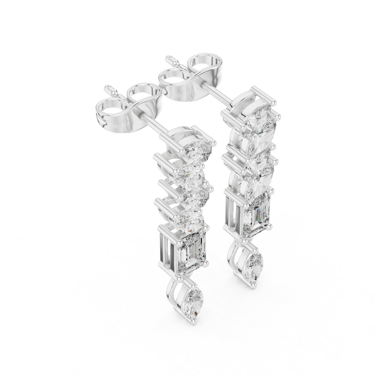 Mixed Shape Diamond Drop Bar Earrings, alternate view — Jewelix Atelier