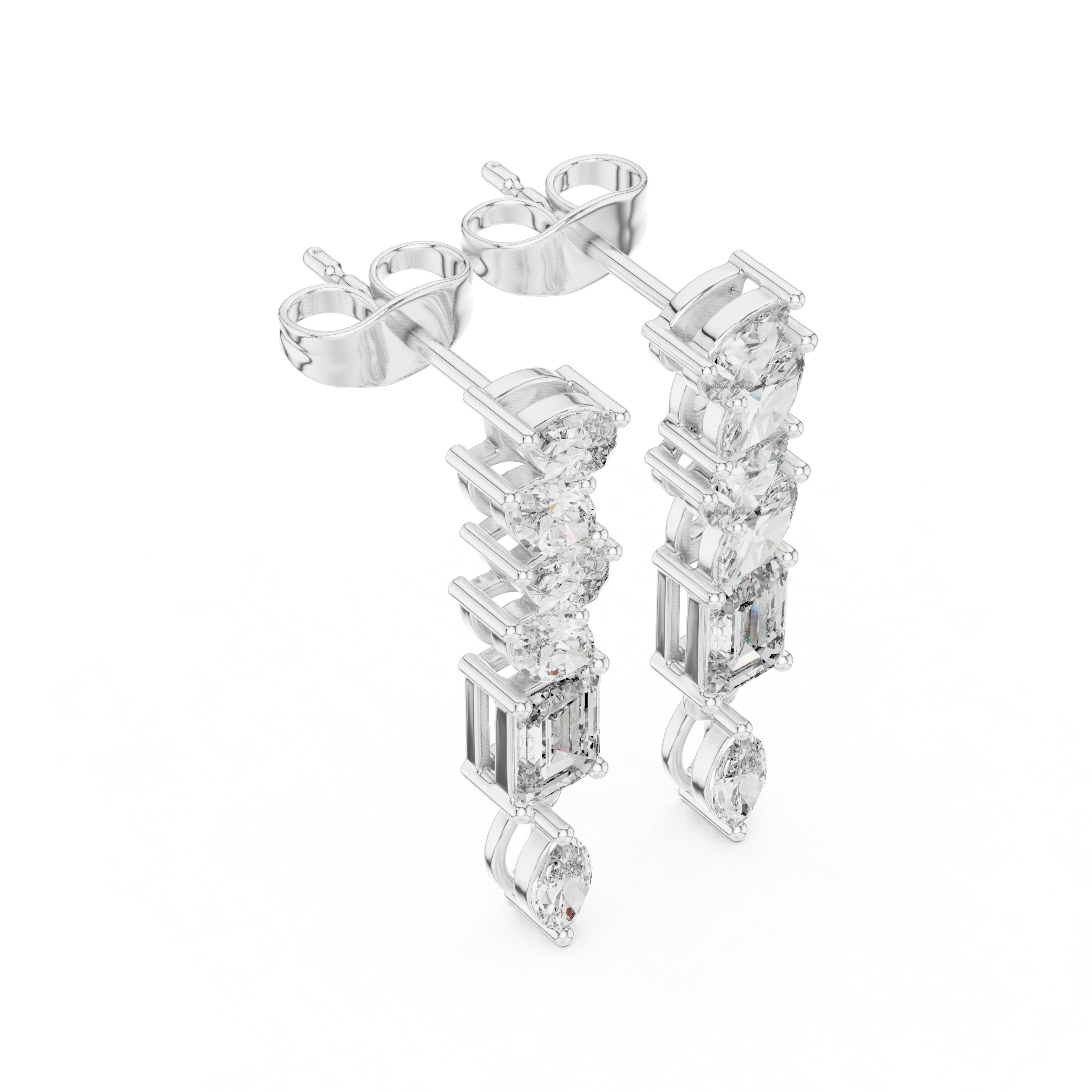 Mixed Shape Diamond Drop Bar Earrings