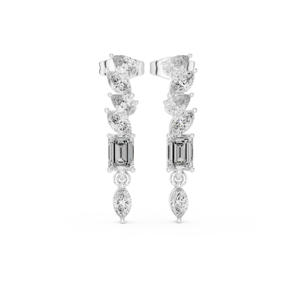 Mixed Shape Diamond Drop Bar Earrings