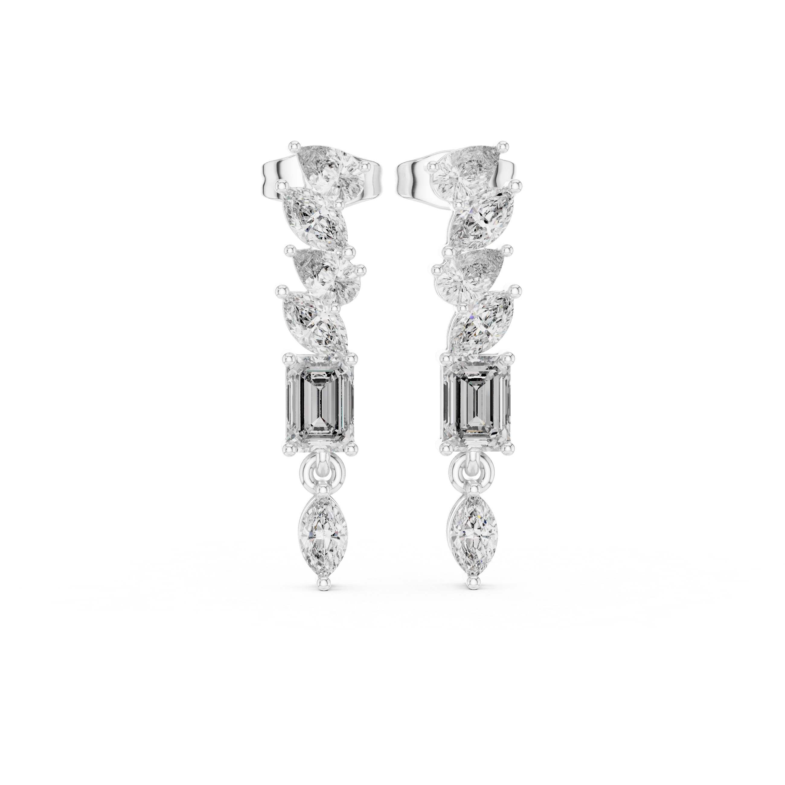 Mixed Shape Diamond Drop Bar Earrings
