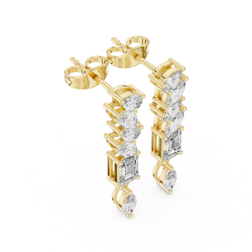 Mixed Shape Diamond Drop Bar Earrings