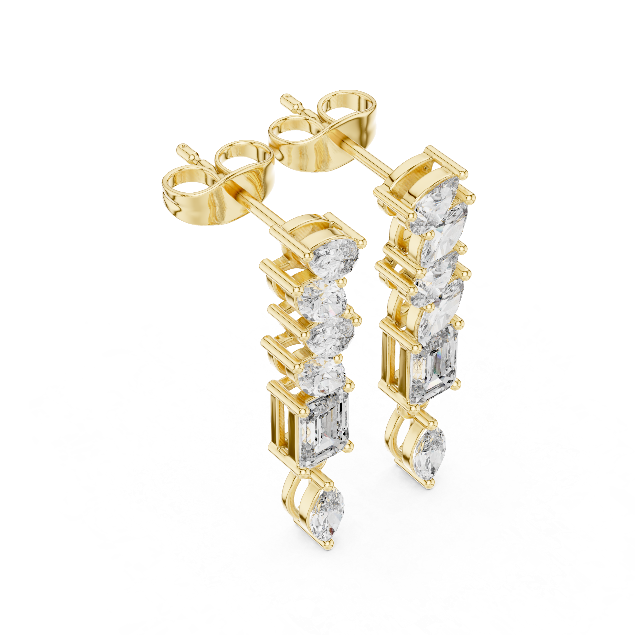 Mixed Shape Diamond Drop Bar Earrings