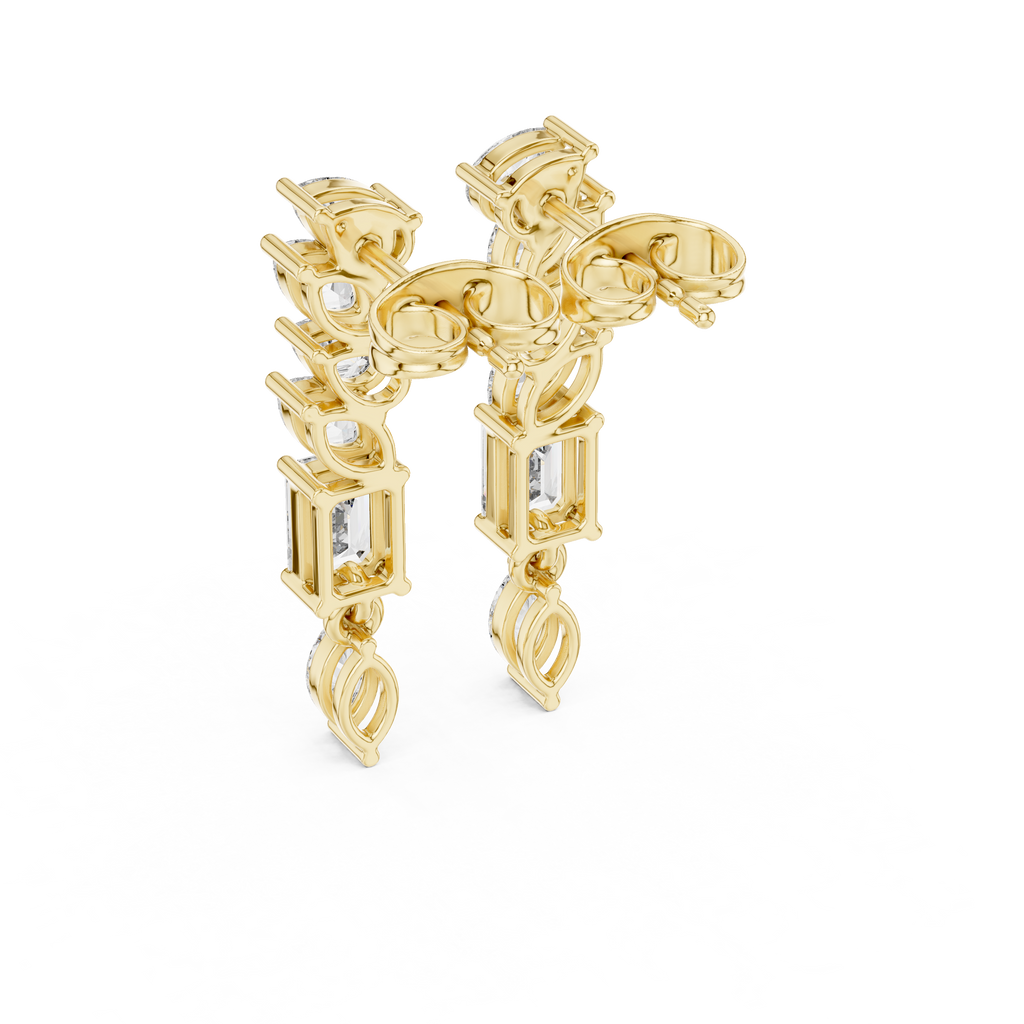 Mixed Shape Diamond Drop Bar Earrings
