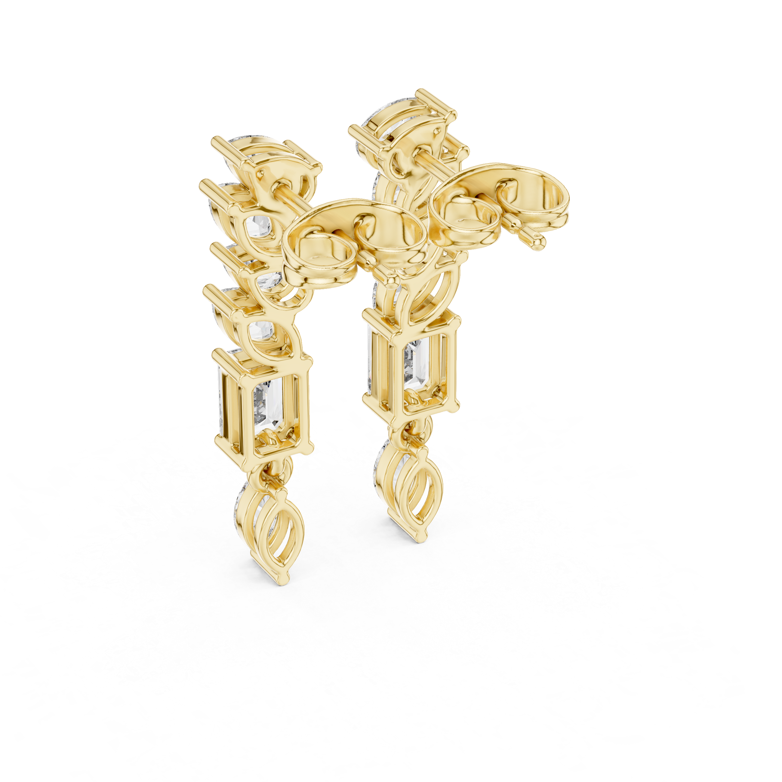Mixed Shape Diamond Drop Bar Earrings