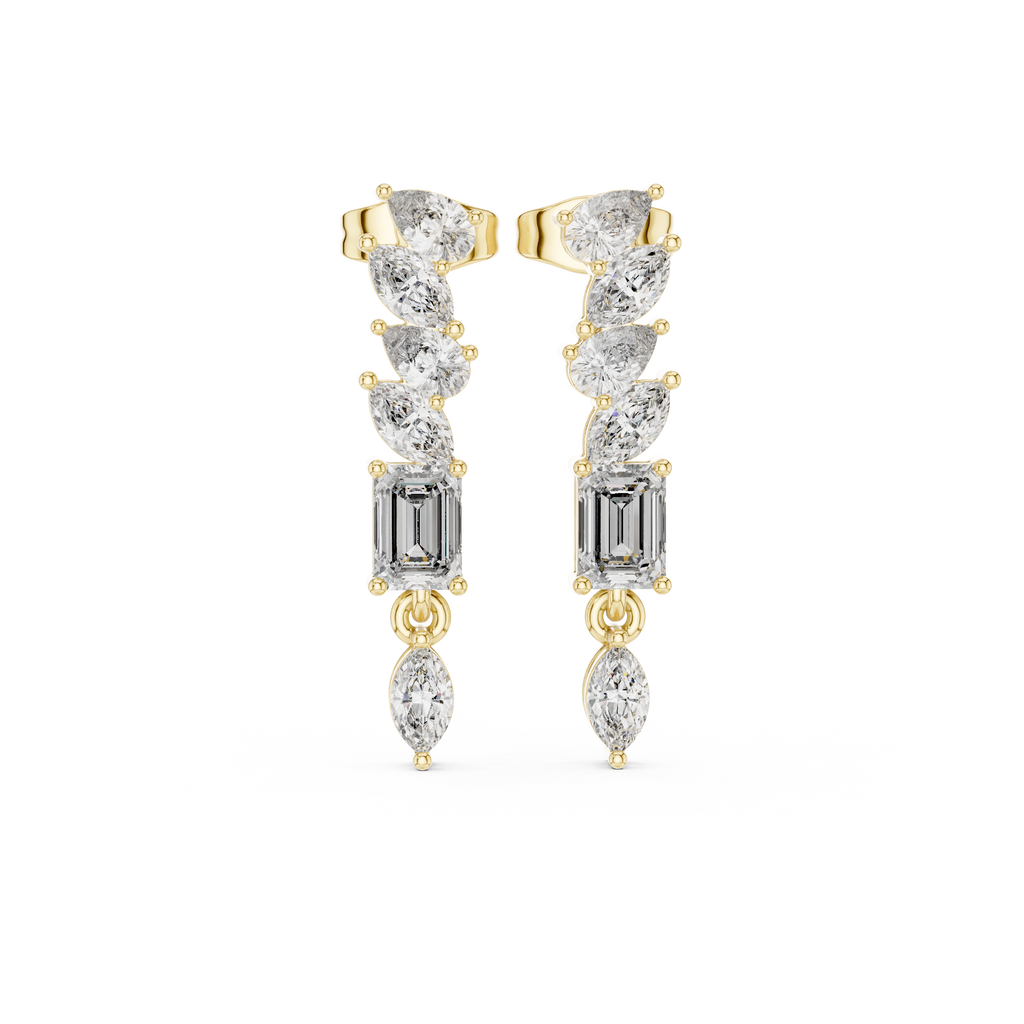 Mixed Shape Diamond Drop Bar Earrings