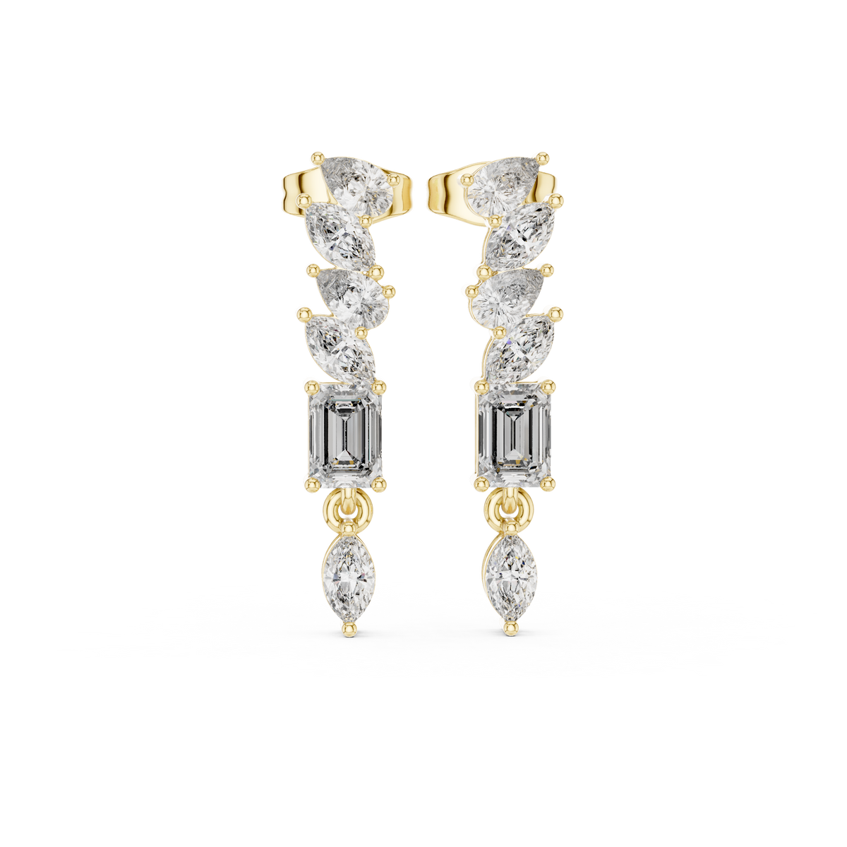 Mixed Shape Diamond Drop Bar Earrings, additional photo — Jewelix Atelier