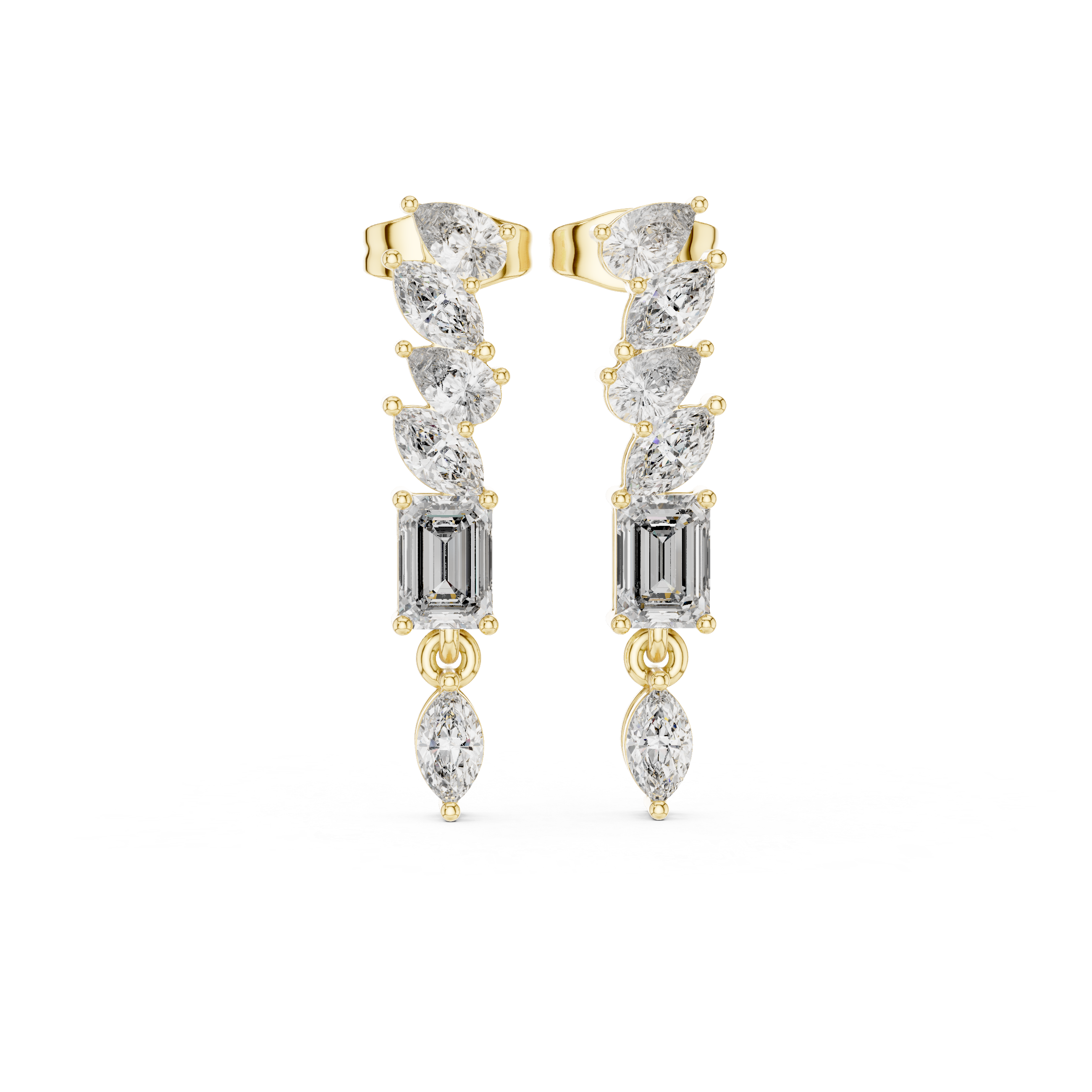 Mixed Shape Diamond Drop Bar Earrings
