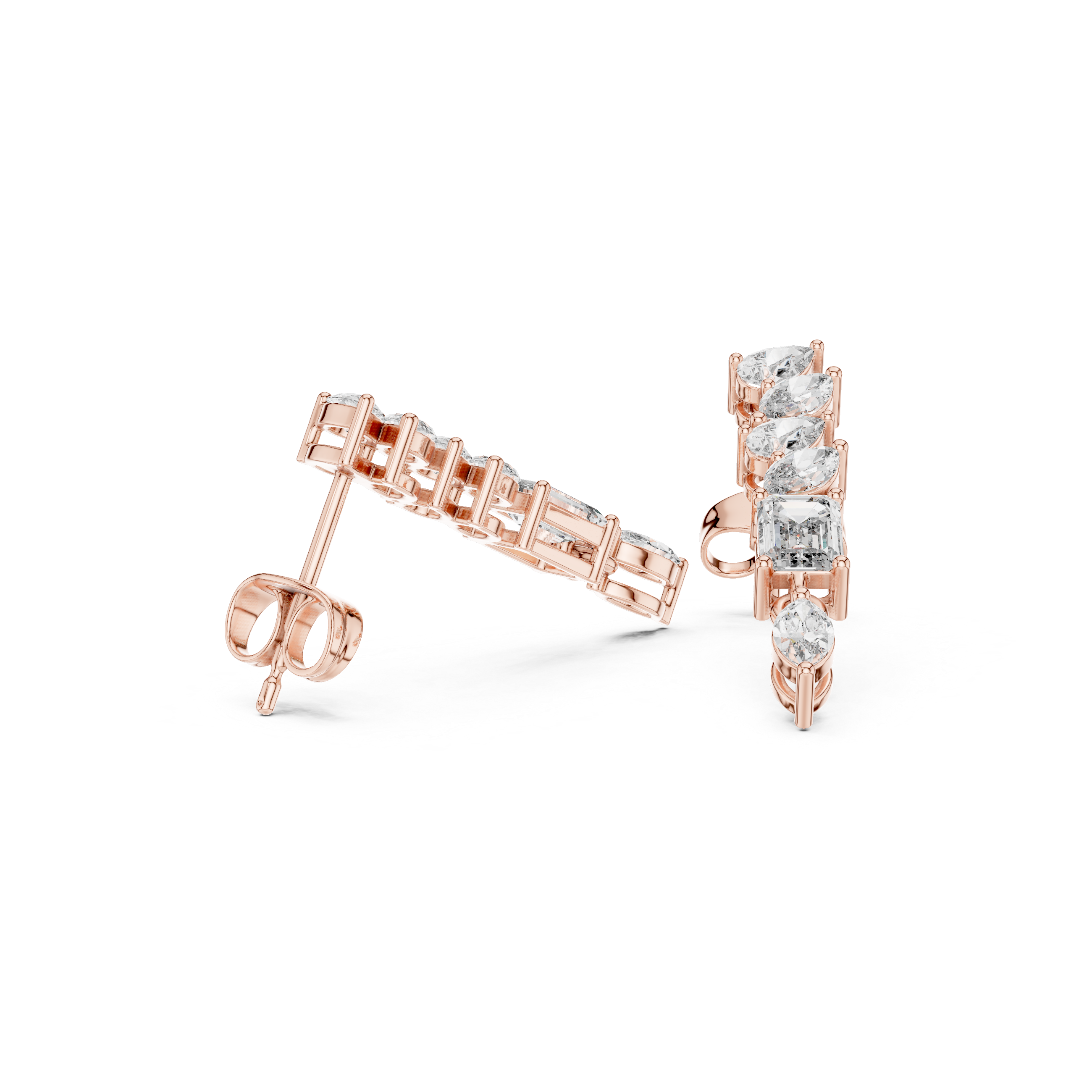 Mixed Shape Diamond Drop Bar Earrings