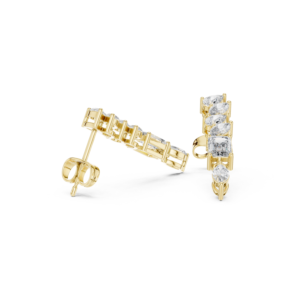 Mixed Shape Diamond Drop Bar Earrings