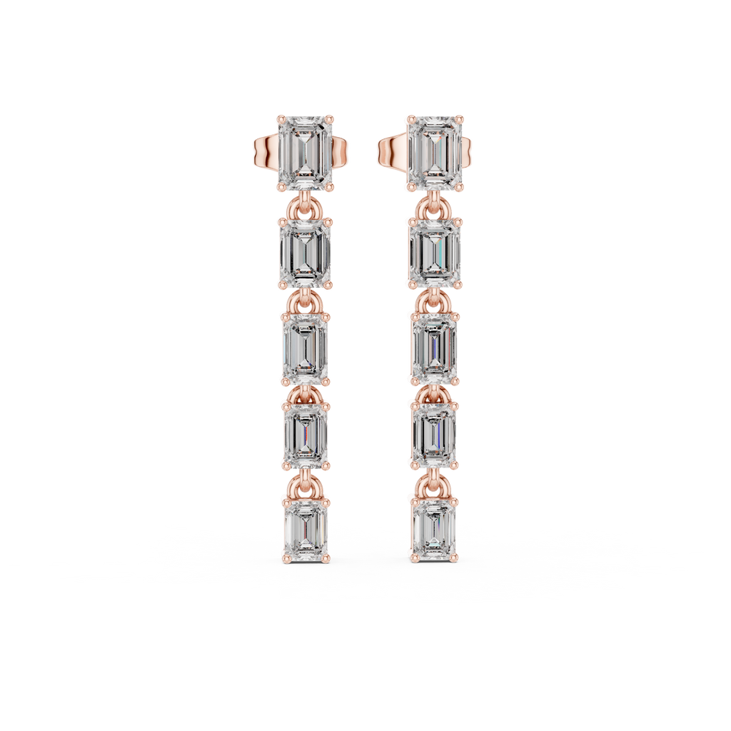 Emerald Cut Diamond Linear Bar Stud Earrings