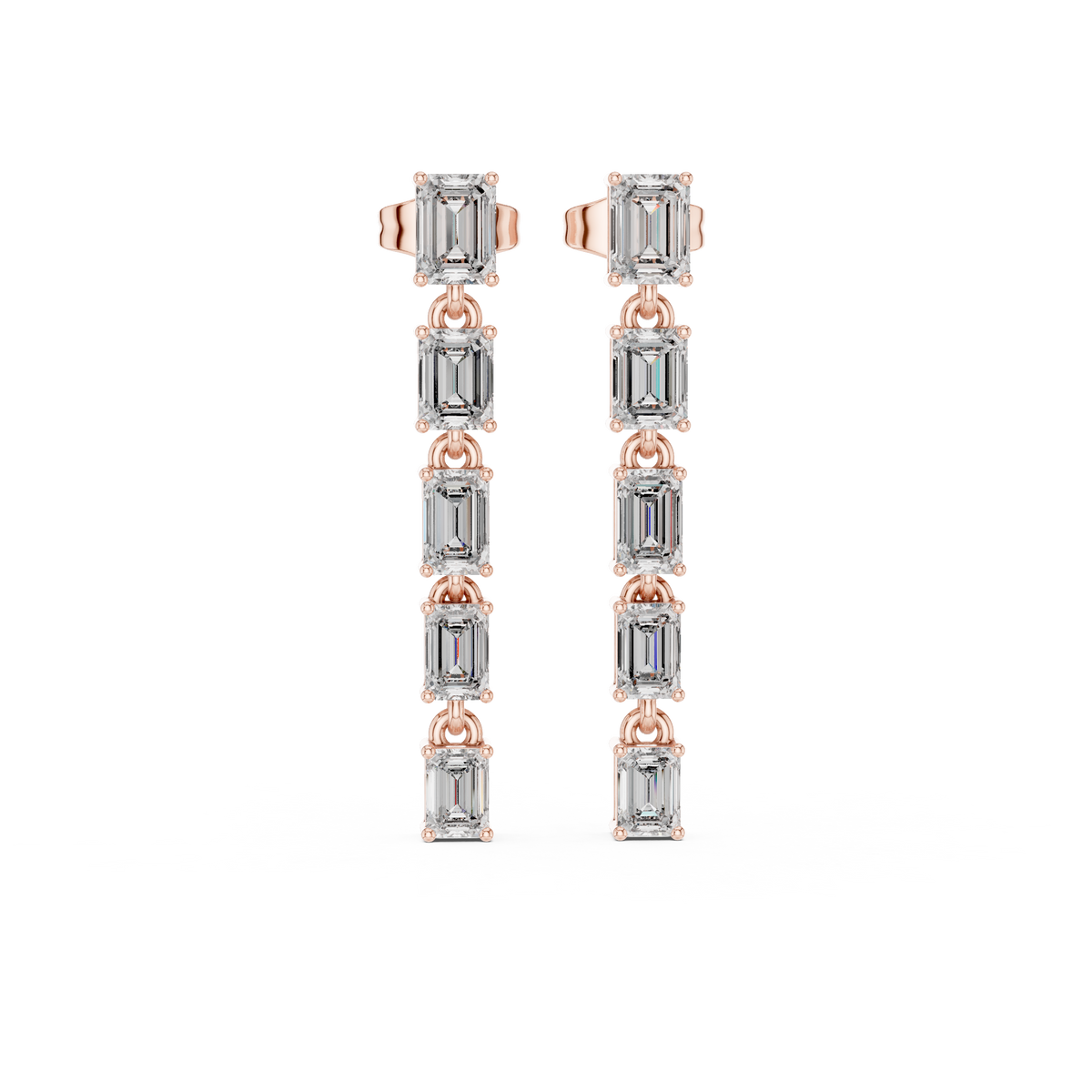 Emerald Cut Diamond Linear Bar Stud Earrings, gallery image — Jewelix Atelier