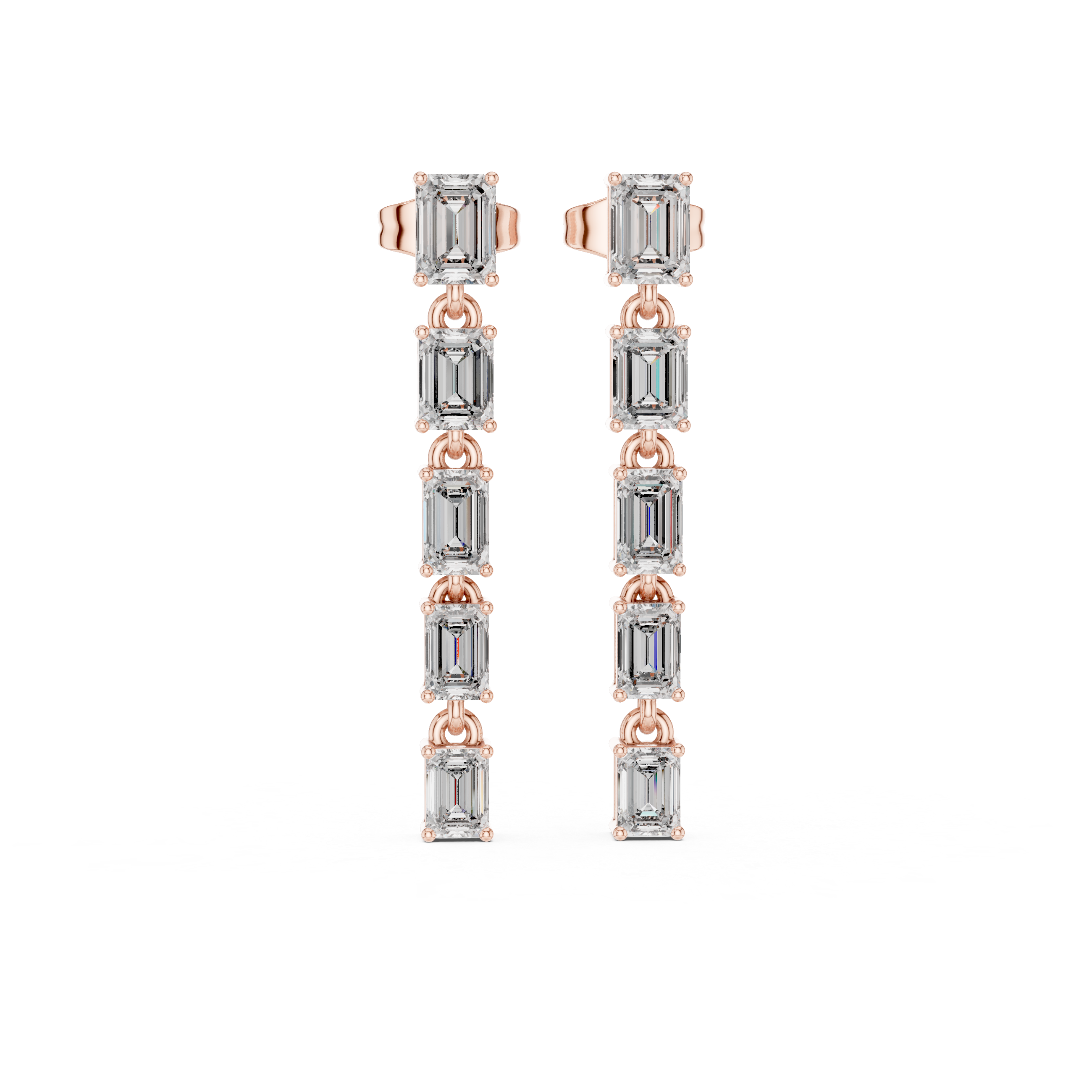 Emerald Cut Diamond Linear Bar Stud Earrings