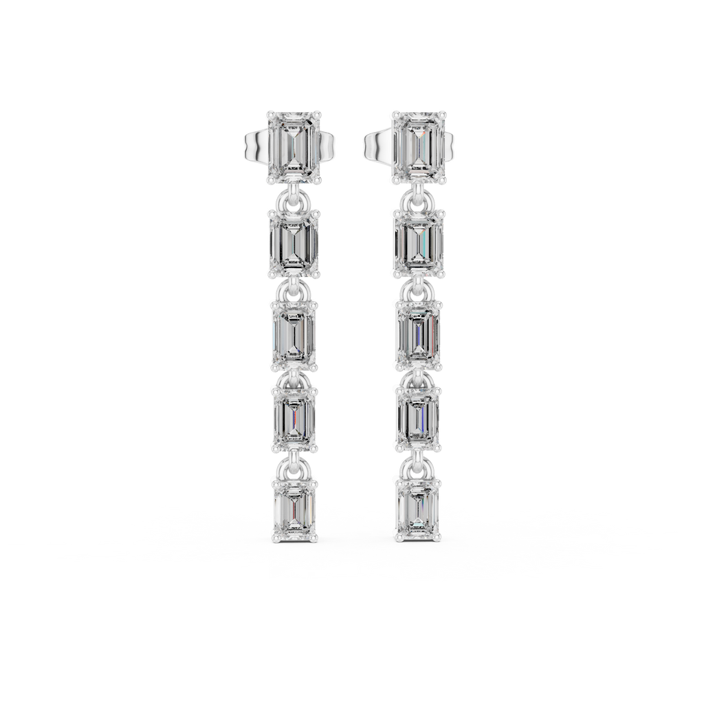 Emerald Cut Diamond Linear Bar Stud Earrings