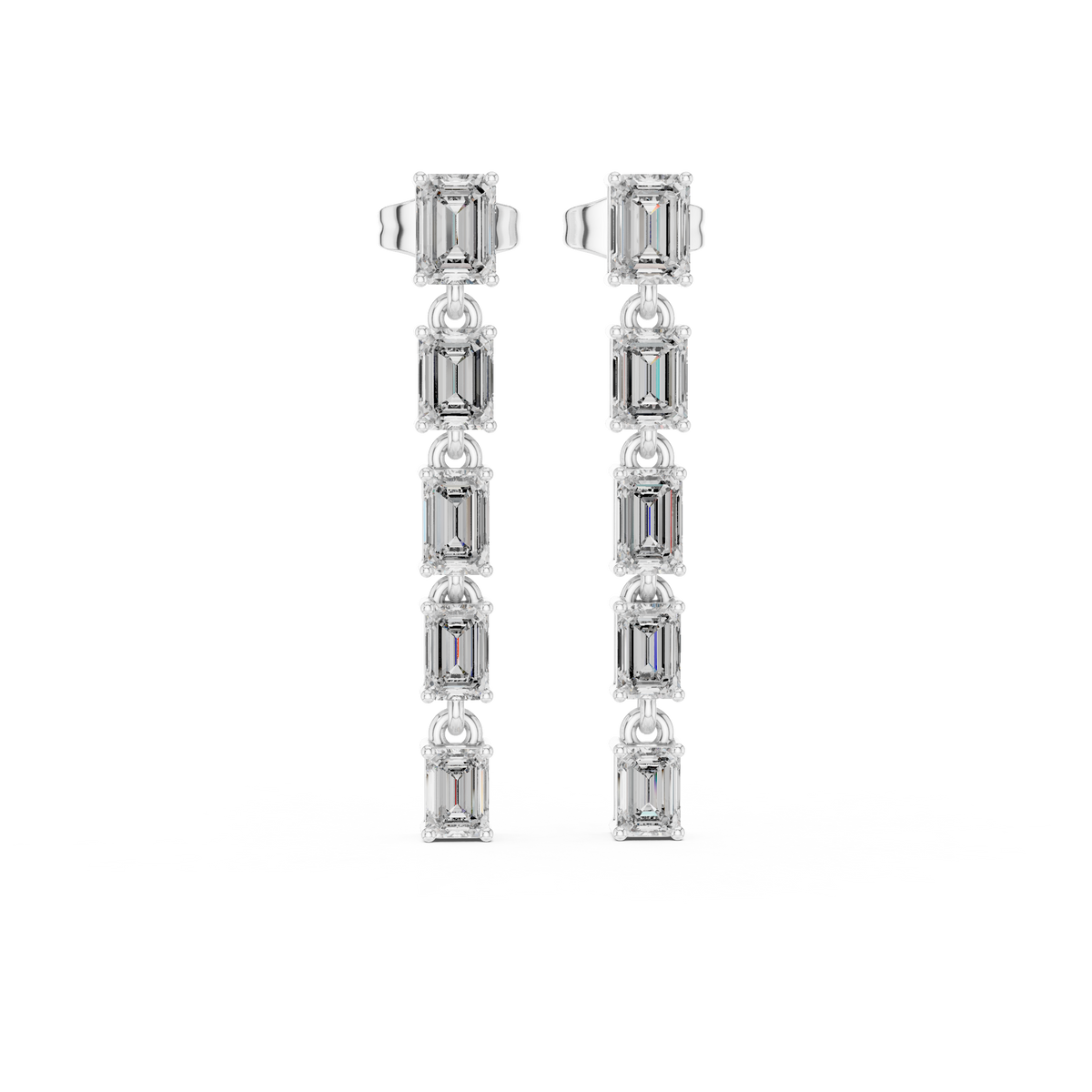 Emerald Cut Diamond Linear Bar Stud Earrings — Jewelix Atelier