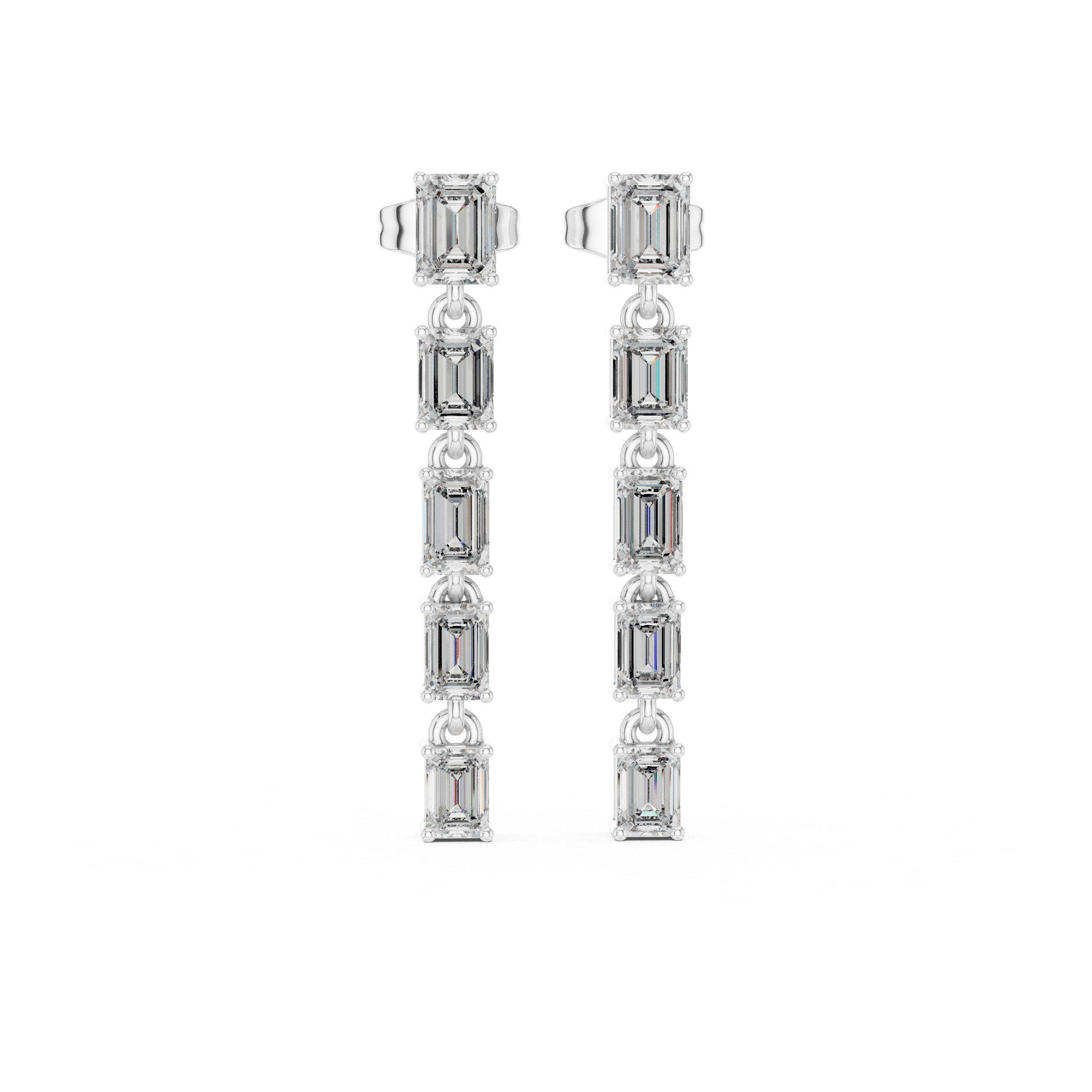Emerald Cut Diamond Linear Bar Stud Earrings