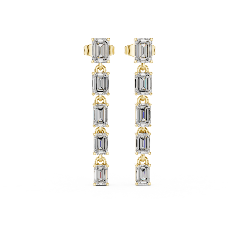 Emerald Cut Diamond Linear Bar Stud Earrings